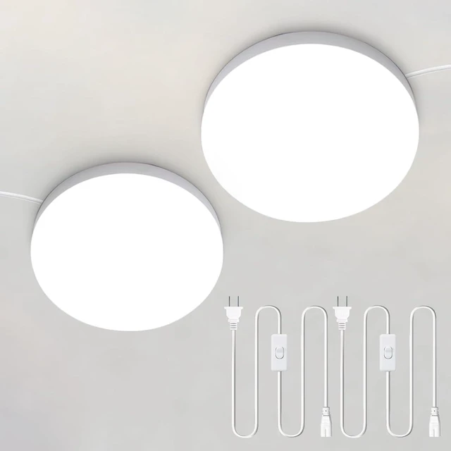 Main image of Plug in LED Ceiling Light 2-Pack,Flush Mount,for Bedroom,Wall Mounted Light with 16.4ft Power Cord,Versatile Lighting for Balcony Cabinet Bathroom Closet Storage Room Office Garage Corridor