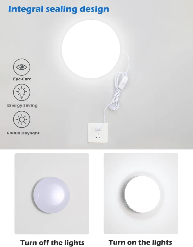 Alt view image 5 of 7 - Plug in LED Ceiling Light 2-Pack,Flush Mount,for Bedroom,Wall Mounted Light with 16.4ft Power Cord,Versatile Lighting for Balcony Cabinet Bathroom Closet Storage Room Office Garage Corridor