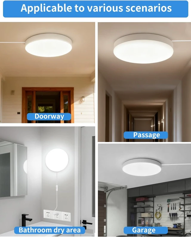 Alt view image 6 of 7 - Plug in LED Ceiling Light 2-Pack,Flush Mount,for Bedroom,Wall Mounted Light with 16.4ft Power Cord,Versatile Lighting for Balcony Cabinet Bathroom Closet Storage Room Office Garage Corridor