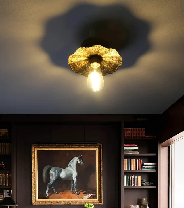 Alt view image 4 of 7 - Pathson Vintage Metal Ceiling Light Fixture Brass Finished, Split Flower Design Ceiling Lighting, Industrial Kitchen Art Flush Mounted Farmhouse Lighting for Living Room Hallway
