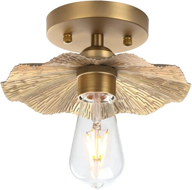 Alt view image 7 of 7 - Pathson Vintage Metal Ceiling Light Fixture Brass Finished, Split Flower Design Ceiling Lighting, Industrial Kitchen Art Flush Mounted Farmhouse Lighting for Living Room Hallway