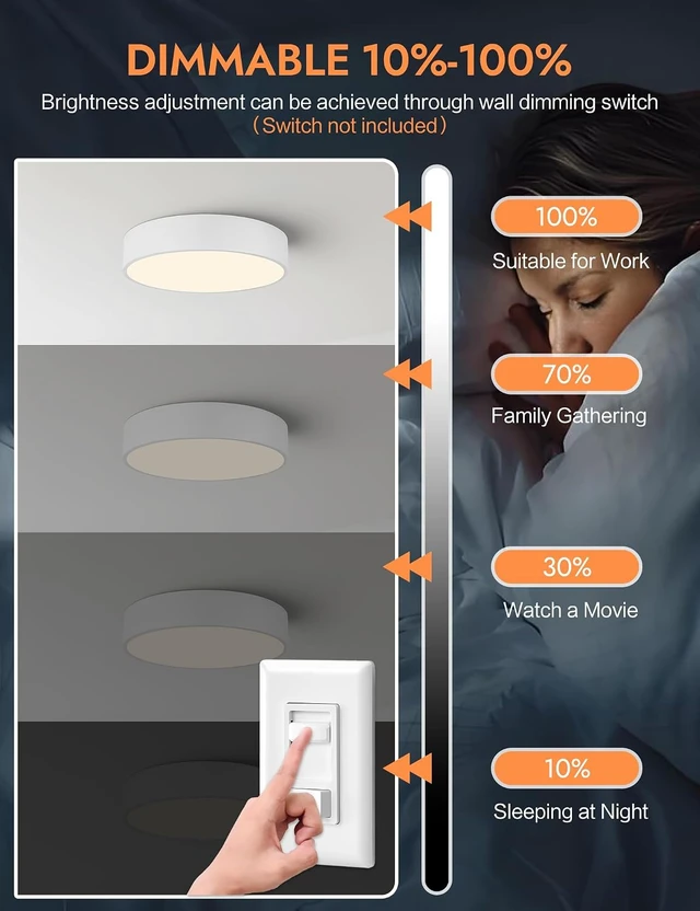 Alt view image 6 of 7 - 11.81in Dimmable Modern White Flush Mount LED Ceiling Light Fixture