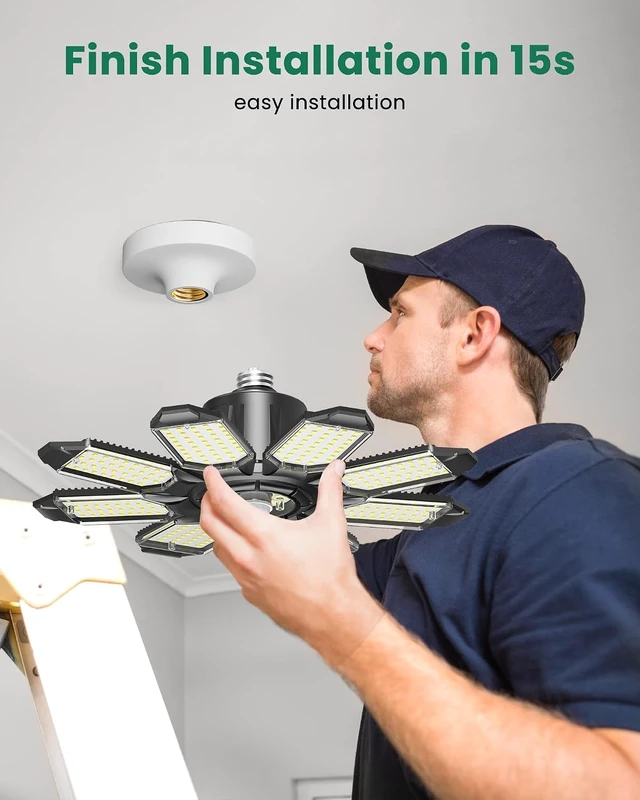 Alt view image 6 of 7 - Motion Sensor Garage Light, 250W Motion Sensor Light Indoor,Deformable Garage Lights Ceiling LED,25000LM Super Bright Motion Activated LED Shop Light for Stairway,Basement 2Pack