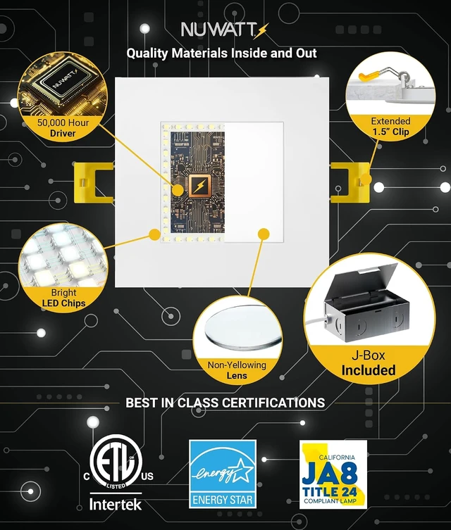 Alt view image 4 of 7 - NUWATT 12 Pack Canless 4 Inch LED Square Recessed Lighting 2700K-5000K, ETL