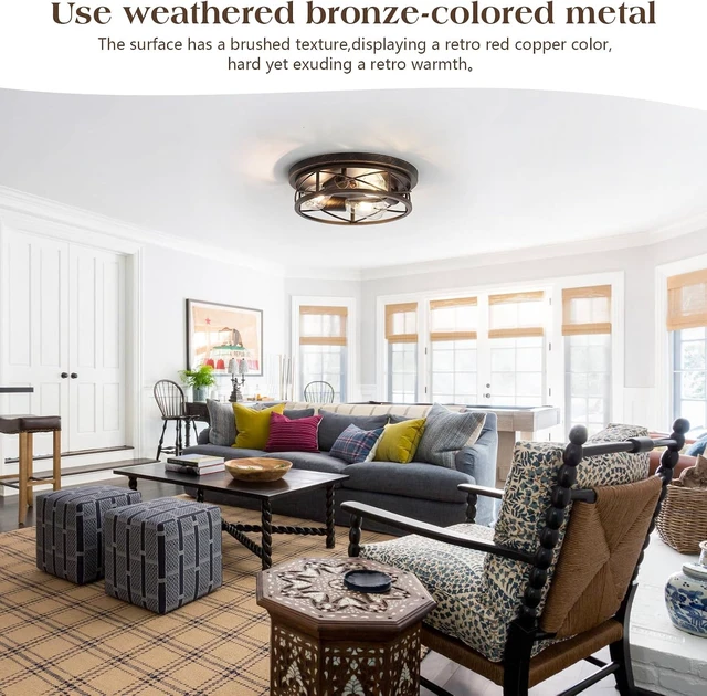 Alt view image 2 of 7 - Black Gold Farmhouse Flush Mount Ceiling Light Fixtures, 1Pack