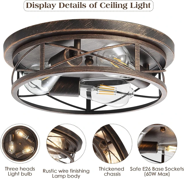 Alt view image 4 of 7 - Black Gold Farmhouse Flush Mount Ceiling Light Fixtures, 1Pack