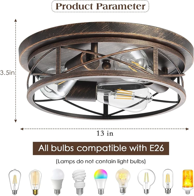 Alt view image 5 of 7 - Black Gold Farmhouse Flush Mount Ceiling Light Fixtures, 1Pack