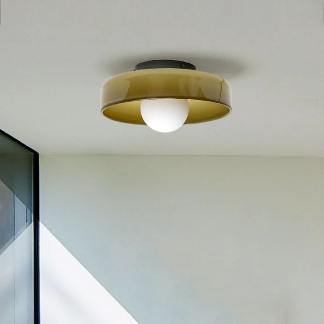 Main image of Mid Century Orange Glass Semi Flush Mount Ceiling Light with Milk Globe Nordic Modern Green Hallway Lighting Fixtures Round Bedside Wall Mount Lamp for Bedroom Cloakroom Stairway