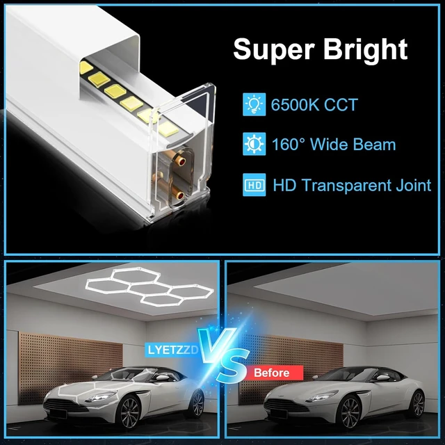 Alt view image 2 of 7 - Hexagon Garage Lights 5 Hex, 6500K Super Bright 168W 20160LM Honeycomb LED Ceiling Shop Light for Garage, Basement Home Gym Car Detailing Workshop