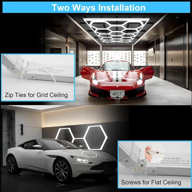 Alt view image 4 of 7 - Hexagon Garage Lights 5 Hex, 6500K Super Bright 168W 20160LM Honeycomb LED Ceiling Shop Light for Garage, Basement Home Gym Car Detailing Workshop
