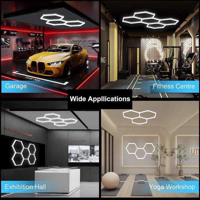 Alt view image 5 of 7 - Hexagon Garage Lights 5 Hex, 6500K Super Bright 168W 20160LM Honeycomb LED Ceiling Shop Light for Garage, Basement Home Gym Car Detailing Workshop