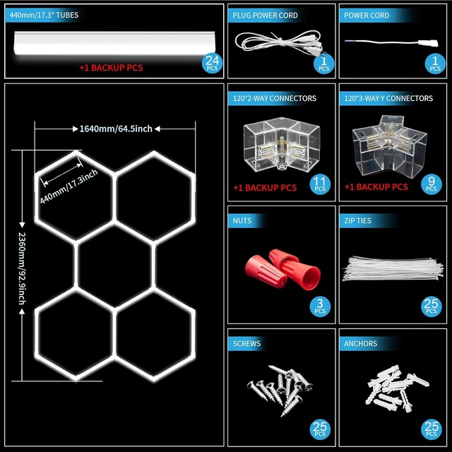 Alt view image 6 of 7 - Hexagon Garage Lights 5 Hex, 6500K Super Bright 168W 20160LM Honeycomb LED Ceiling Shop Light for Garage, Basement Home Gym Car Detailing Workshop