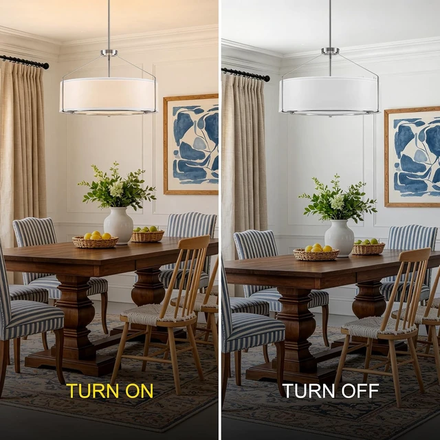 Alt view image 5 of 7 - 23Inch Drum Chandelier Large Nickel & White Pendant Lights for Dining Room