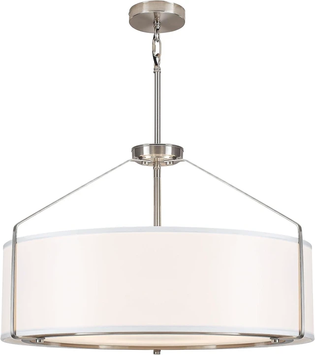 Alt view image 7 of 7 - 23Inch Drum Chandelier Large Nickel & White Pendant Lights for Dining Room