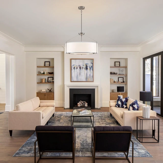 Alt view image 6 of 7 - 23Inch Drum Chandelier Large Nickel & White Pendant Lights for Dining Room