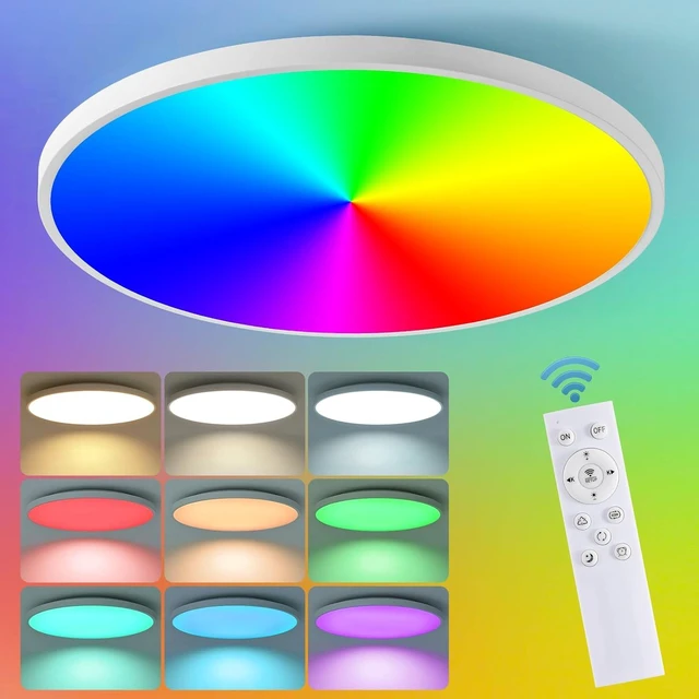 Main image of Smart Ceiling Light with Remote Control - 12Inch 30W Flush Mount Ceiling Light, RGB Color Changing Ambient Light for Bedroom, Kitchen, Dining Room, Basements