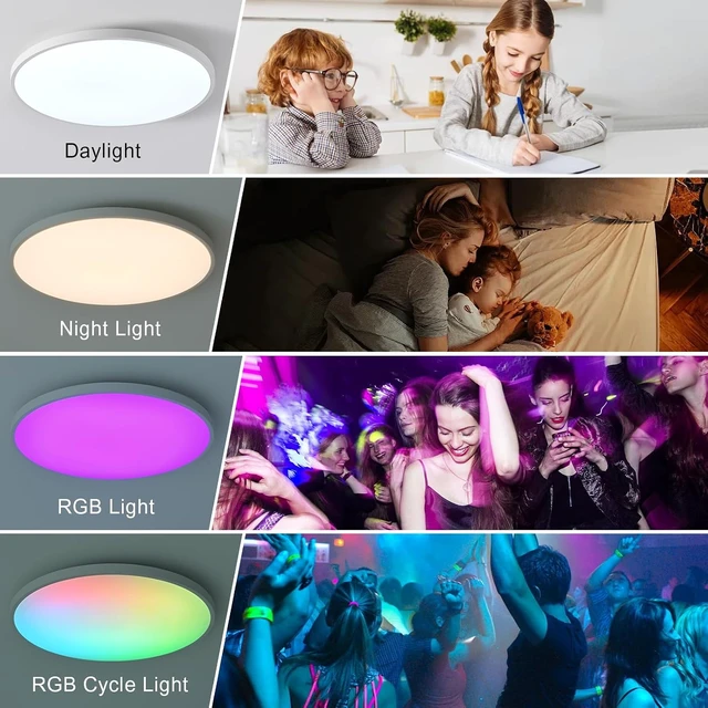 Alt view image 2 of 7 - Smart Ceiling Light with Remote Control - 12Inch 30W Flush Mount Ceiling Light, RGB Color Changing Ambient Light for Bedroom, Kitchen, Dining Room, Basements