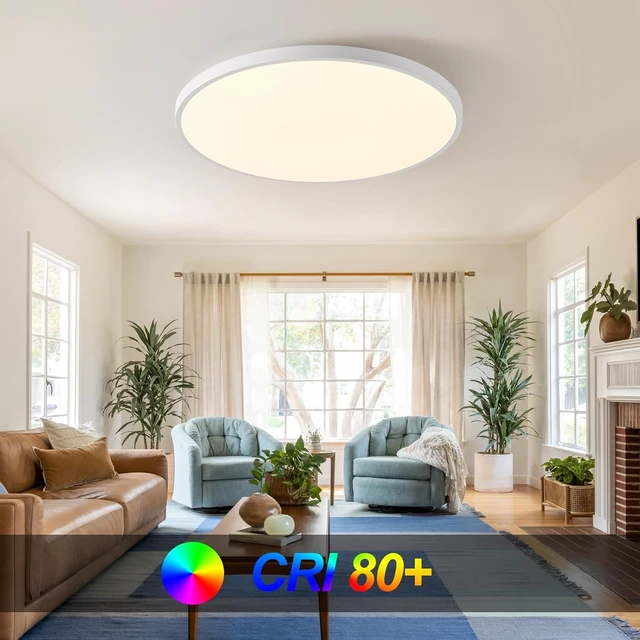 Alt view image 4 of 7 - Smart Ceiling Light with Remote Control - 12Inch 30W Flush Mount Ceiling Light, RGB Color Changing Ambient Light for Bedroom, Kitchen, Dining Room, Basements