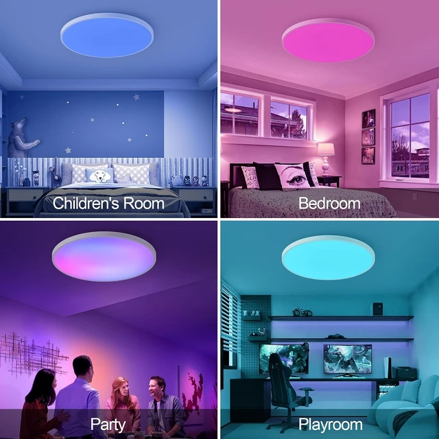 Alt view image 6 of 7 - Smart Ceiling Light with Remote Control - 12Inch 30W Flush Mount Ceiling Light, RGB Color Changing Ambient Light for Bedroom, Kitchen, Dining Room, Basements