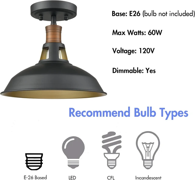 Alt view image 7 of 7 - CLAXY Industrial Farmhouse Ceiling Light 1-Light Barn Ceiling Light