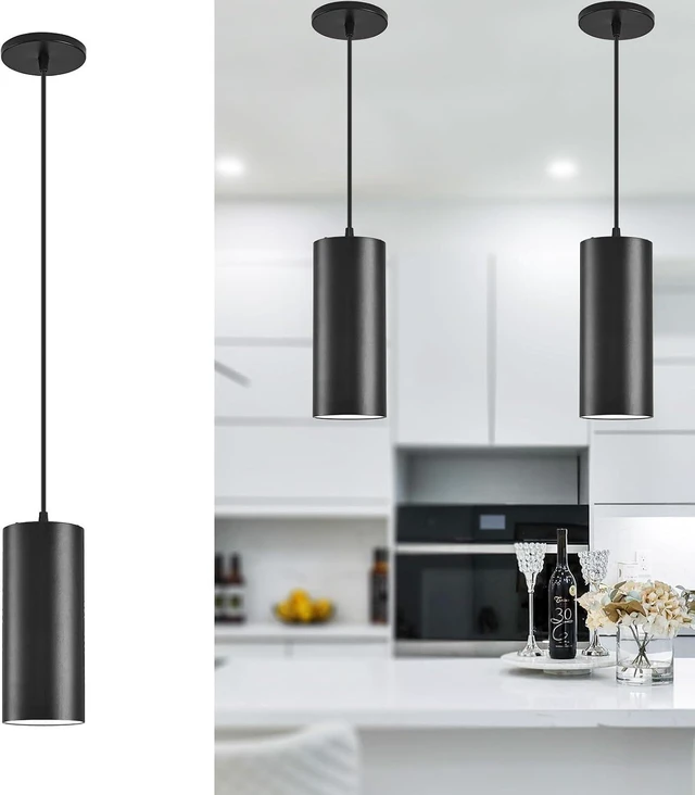Main image of 4" Pendant Lights Kitchen Island, 25W Cylinder Hanging Lights with Dipswitch, Modern Eye Care Led Pendant Lamp fixtures for Bedroom, Living Room, Office (Black, 2 Pcs)