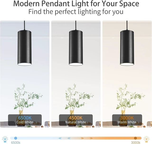 Alt view image 3 of 7 - 4" Pendant Lights Kitchen Island, 25W Cylinder Hanging Lights with Dipswitch, Modern Eye Care Led Pendant Lamp fixtures for Bedroom, Living Room, Office (Black, 2 Pcs)