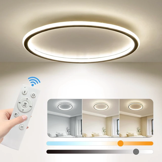 Alt view image 2 of 7 - 23.6 Inch Flush Mount Ceiling Light, 40-60W Round LED Ceiling Light Fixtures, Thin Modern Ceiling Lamp, Close to Ceiling Lights for Bedroom, Kitchen, Living Room, 3 Color Temperature Selectable