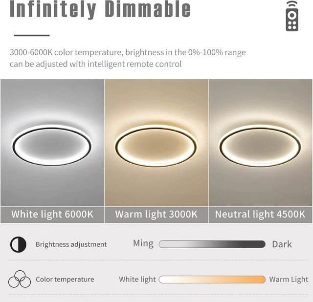 Alt view image 3 of 7 - 23.6 Inch Flush Mount Ceiling Light, 40-60W Round LED Ceiling Light Fixtures, Thin Modern Ceiling Lamp, Close to Ceiling Lights for Bedroom, Kitchen, Living Room, 3 Color Temperature Selectable