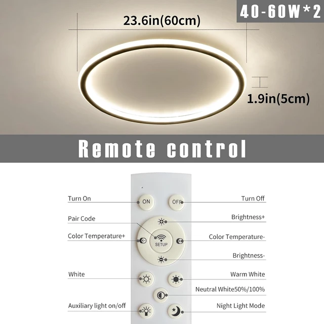 Alt view image 6 of 7 - 23.6 Inch Flush Mount Ceiling Light, 40-60W Round LED Ceiling Light Fixtures, Thin Modern Ceiling Lamp, Close to Ceiling Lights for Bedroom, Kitchen, Living Room, 3 Color Temperature Selectable