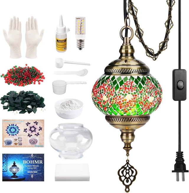 Main image of DIY Turkish Mosaic Lamp Kit, 5.2" D Plug-in Pendant Light, Green