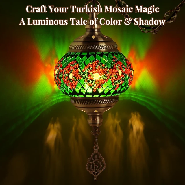 Alt view image 5 of 7 - DIY Turkish Mosaic Lamp Kit, 5.2" D Plug-in Pendant Light, Green