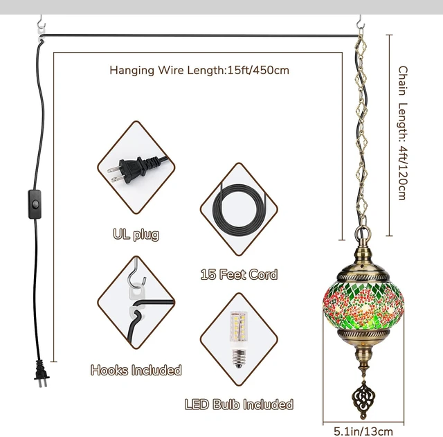 Alt view image 6 of 7 - DIY Turkish Mosaic Lamp Kit, 5.2" D Plug-in Pendant Light, Green