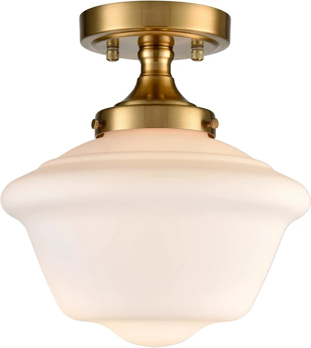 Main image of SAMTEEN Gold Semi Flush Mount Ceiling Light Modern Schoolhouse Ceiling Light Fixture Milk White Glass Flush Mount Light for Hallway Bedroom Kitchen Living Room, 10 Inches