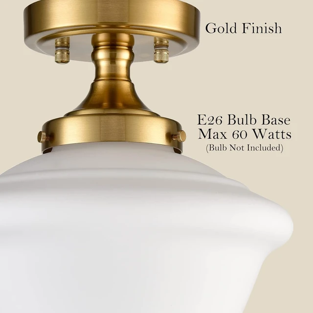 Alt view image 3 of 6 - SAMTEEN Gold Semi Flush Mount Ceiling Light Modern Schoolhouse Ceiling Light Fixture Milk White Glass Flush Mount Light for Hallway Bedroom Kitchen Living Room, 10 Inches