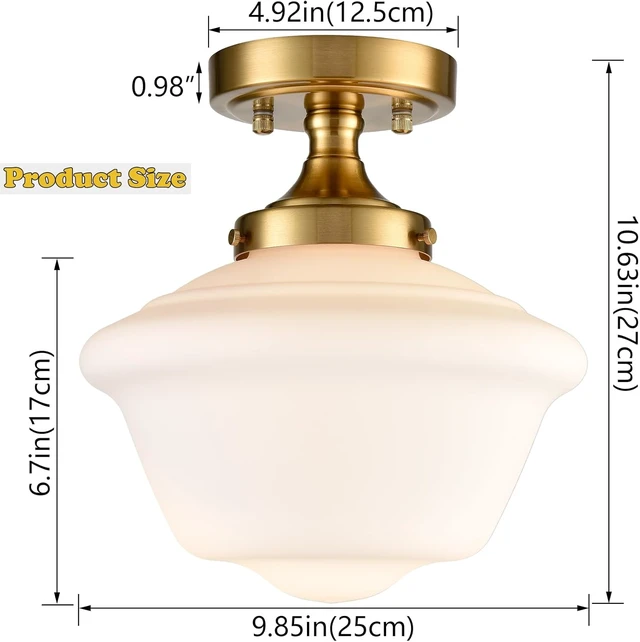 Alt view image 5 of 6 - SAMTEEN Gold Semi Flush Mount Ceiling Light Modern Schoolhouse Ceiling Light Fixture Milk White Glass Flush Mount Light for Hallway Bedroom Kitchen Living Room, 10 Inches