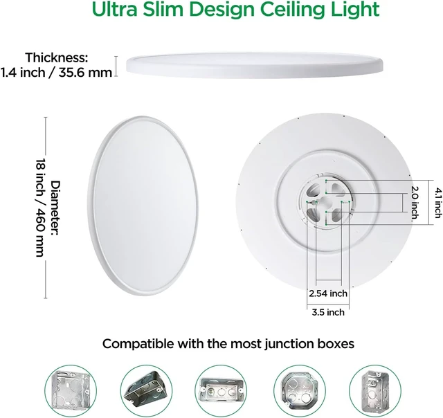 Alt view image 3 of 7 - ocioc 18inch Flush Mount Ceiling Light, 36W 3600LM 5CCT Selectable, Dimmable LED Ceiling Light Fixture for Kitchen Bedroom Living Room, Modern Low Profile Style