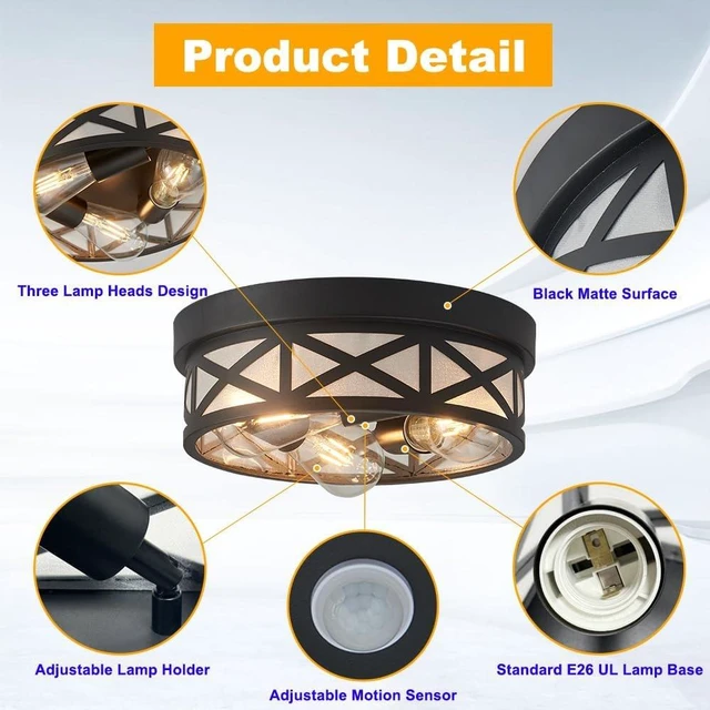 Alt view image 6 of 7 - Round Adjustable Motion Sensor Flush Mount Ceiling Lights,3-Ligh,12 inch