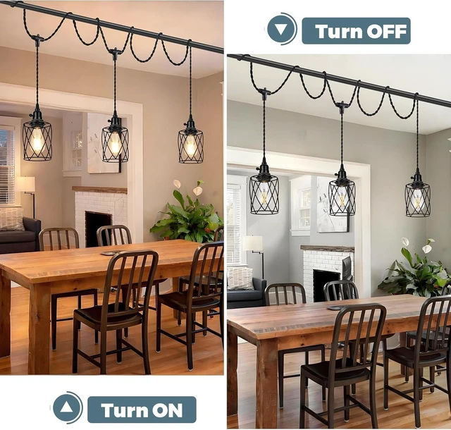 Alt view image 4 of 7 - 3-Light Plug in Pendant Light, 19FT Hanging Lights with Plug in Cord and On/Off Switch, Industrial Twisted Black Rope Hanging Pendant Fixtures with Metal Shade for Dining Room Kitchen Bedroom