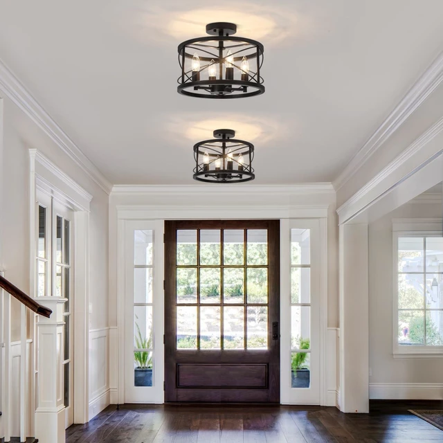 Alt view image 2 of 7 - TOULMJ 4-Light Black Semi Flush Mount Ceiling Light Hallway Light Fixtures