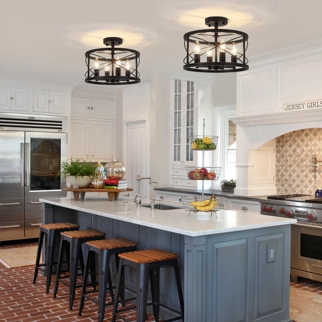Alt view image 3 of 7 - TOULMJ 4-Light Black Semi Flush Mount Ceiling Light Hallway Light Fixtures