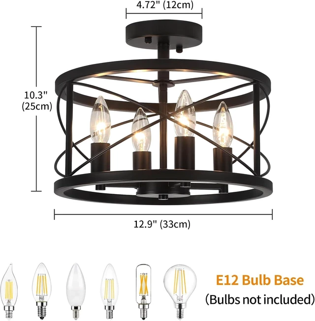 Alt view image 4 of 7 - TOULMJ 4-Light Black Semi Flush Mount Ceiling Light Hallway Light Fixtures