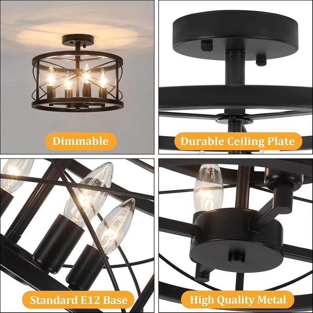 Alt view image 5 of 7 - TOULMJ 4-Light Black Semi Flush Mount Ceiling Light Hallway Light Fixtures
