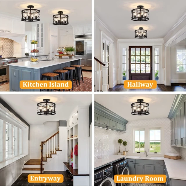 Alt view image 6 of 7 - TOULMJ 4-Light Black Semi Flush Mount Ceiling Light Hallway Light Fixtures