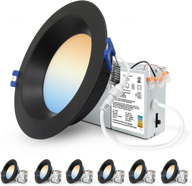 Main image of Adetu 6Pack 4 Inch Black Anti-Glare LED Downlight, Ceiling Light, Round
