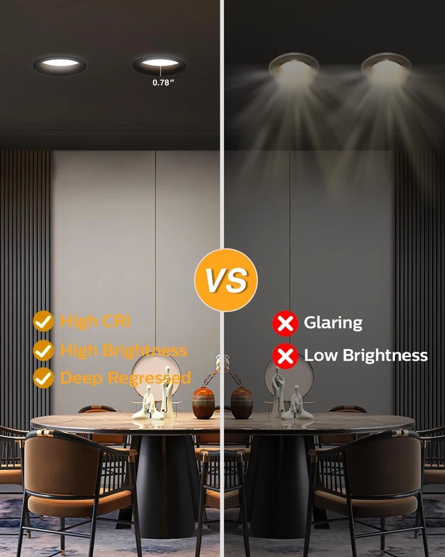 Alt view image 2 of 7 - Adetu 6Pack 4 Inch Black Anti-Glare LED Downlight, Ceiling Light, Round