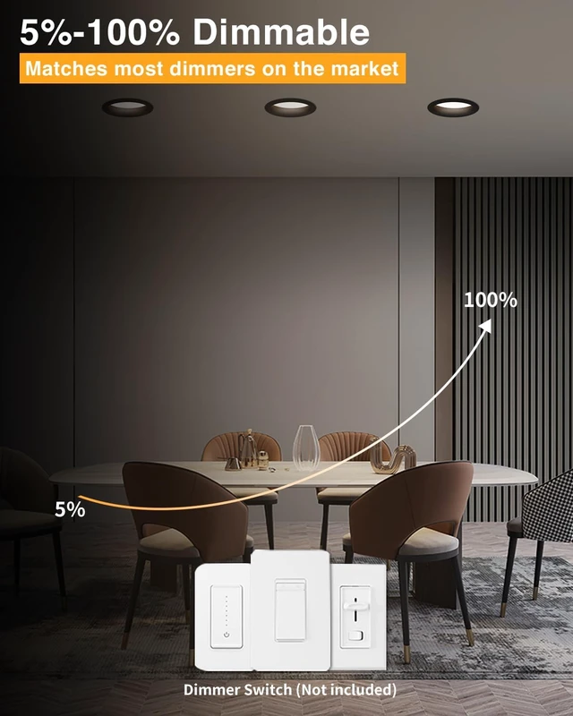 Alt view image 3 of 7 - Adetu 6Pack 4 Inch Black Anti-Glare LED Downlight, Ceiling Light, Round