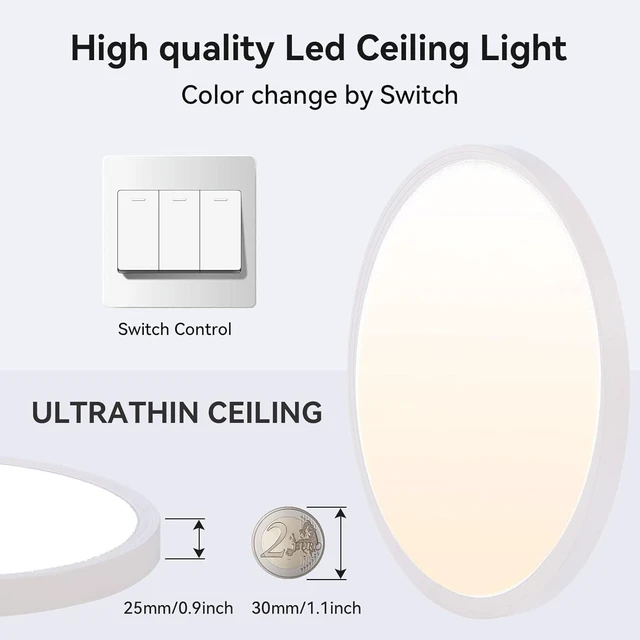 Alt view image 5 of 7 - 6Pack 12Inch 3200LM LED Ceiling Light,28W 3 Color Changeable (3000K/4000K/6000K),120V Slim Surface Mount Ceiling Lights Fixture for Kitchen Bedroom Living Room