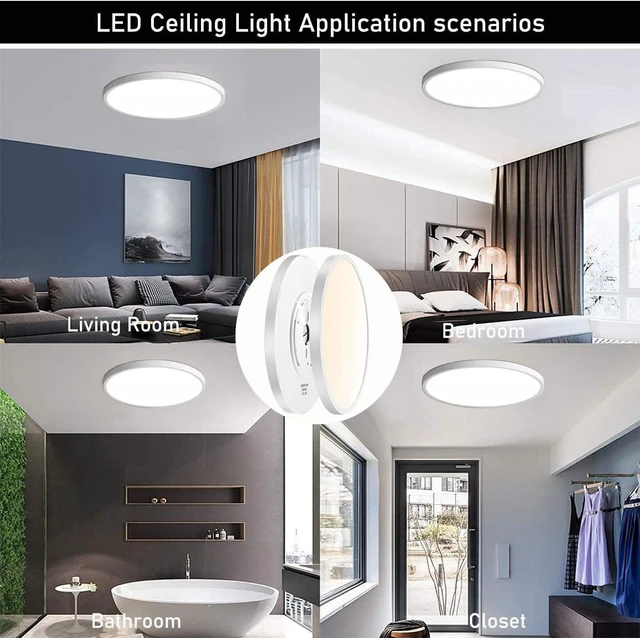 Alt view image 7 of 7 - 6Pack 12Inch 3200LM LED Ceiling Light,28W 3 Color Changeable (3000K/4000K/6000K),120V Slim Surface Mount Ceiling Lights Fixture for Kitchen Bedroom Living Room