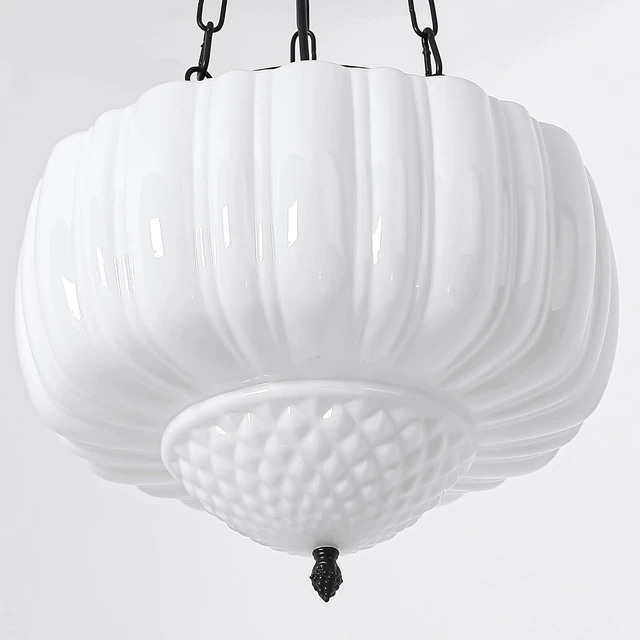 Alt view image 7 of 7 - FCTWAKS Large Milk Glass Pendant Light, 14" Mid Century Modern Schoolhouse Ceiling Light Fixture, Vintage Chandelier for Bedroom, Dining Room, Hallway, Kitchen Island, Bulb Included, White