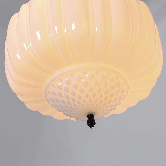 Alt view image 6 of 7 - FCTWAKS Large Milk Glass Pendant Light, 14" Mid Century Modern Schoolhouse Ceiling Light Fixture, Vintage Chandelier for Bedroom, Dining Room, Hallway, Kitchen Island, Bulb Included, White